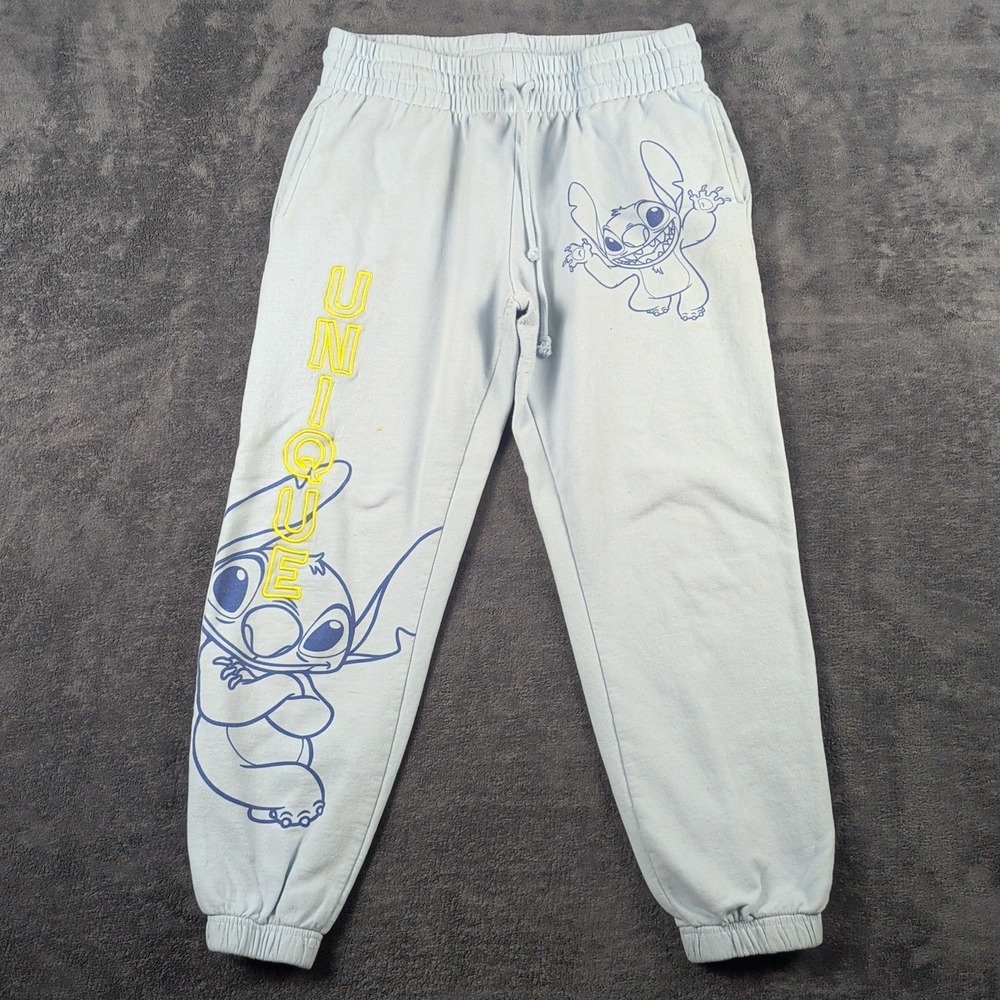 Disney Stitch Sweatpants Youth Large Blue Unique Fleece Graphic Jogger Pants